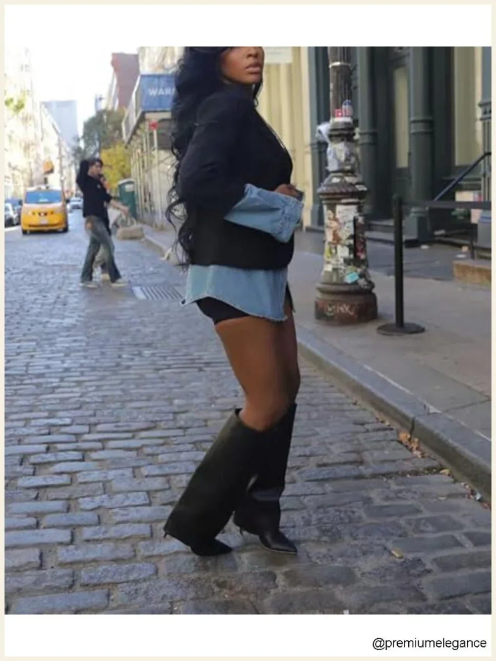 Women's Denim Blazer Jacket Long Sleeve Notched Lapel Trendy Coat